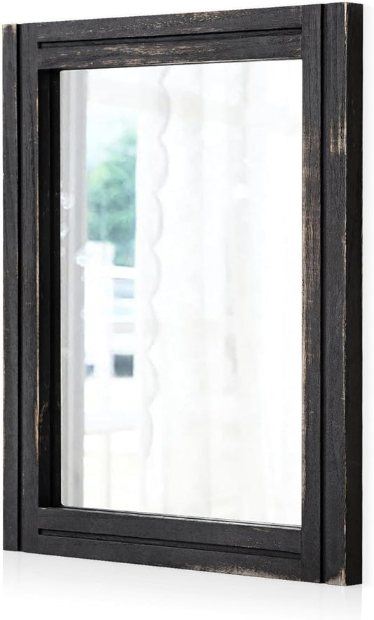 AAZZKANG Wall Mounted Mirror Small Rectangular Retro Mirrors with Wood Frame for Bedroom Living Room Bathroom Entryway Large 28"x20"