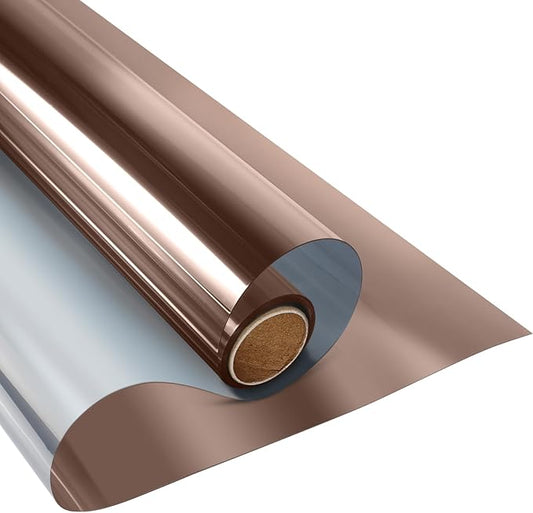 KESPEN One Way Window Film Window Tinting Film for Home Sun Blocking Static Cling One Way Anti UV Reflective Film for Home and Office, Brown-Silver, 17.5 Inch X 16.4 Feet