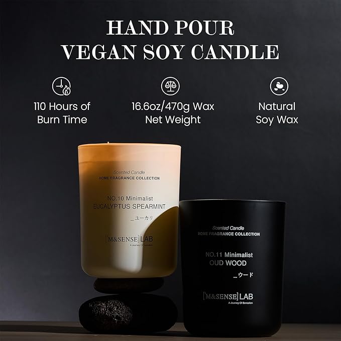 M&SENSE Natural Soy Large Candle| Oud Wood | 16.6 oz, 95H Burn | Mini Spring Scented Candles for Relaxation, Valentines Day Gift, Home Décor | for Bedroom, Office, Party