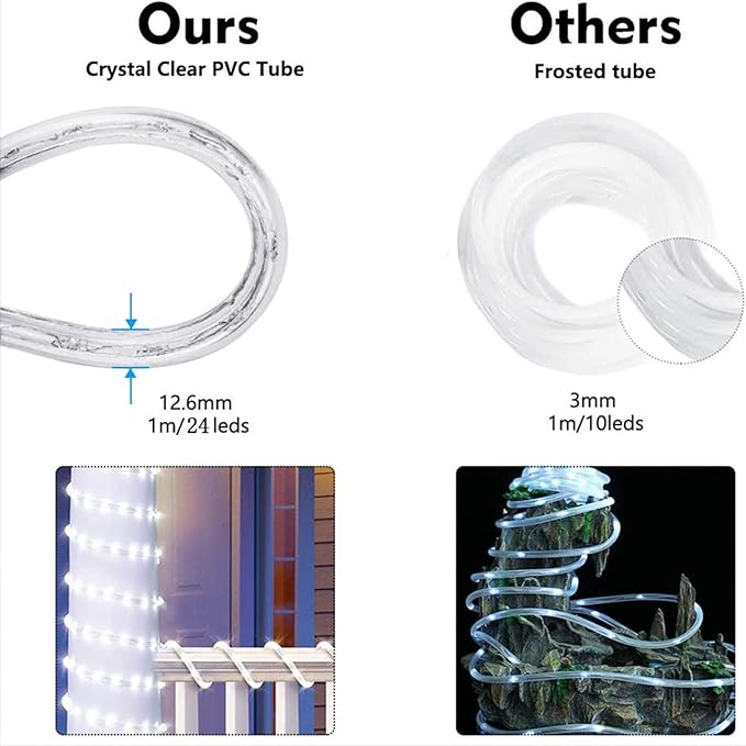 50ft 360 LED Rope Lights Outdoor, Connectable and Flexible Tube Lights with 8 Modes, Waterproof Indoor Outdoor LED Rope Lighting for Deck, Garden, Pool, Patio, Indoor Outdoor Decorations (Warm White)