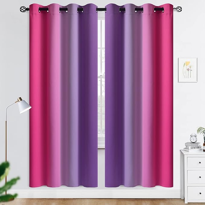 COSVIYA Grommet Ombre Room Darkening Curtains 72 inches Length for Kids/Girls Bedroom, Polyester Light Blocking Pink and Purple Gradient Window Drapes/Curtains for Living Room,2 Panels, 52x72 inches
