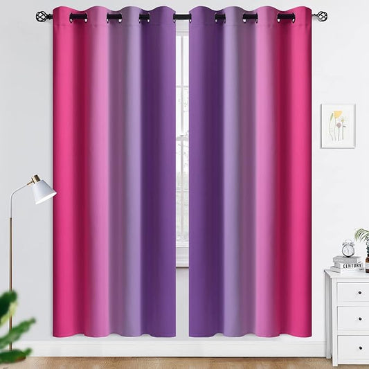 COSVIYA Grommet Ombre Room Darkening Curtains 72 inches Length for Kids/Girls Bedroom, Polyester Light Blocking Pink and Purple Gradient Window Drapes/Curtains for Living Room,2 Panels, 52x72 inches