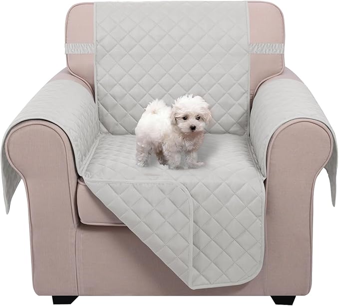 U-NICE HOME Recliner Chair Covers Reversible Chair Cover Pet Covers for Dogs with Elastic Straps Water Resistant Diamond Quilted (23''Armchair, Light Grey/Light Grey)
