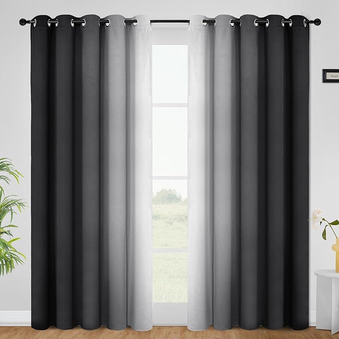 COSVIYA Curtains & Drapes Ombre Black Curtains 96 inch Length 2 Panels, Grommet Room Darkening Light Blocking Insulated Thermal Gradient Window Curtains for Bedroom/Living Room,62x96 inches
