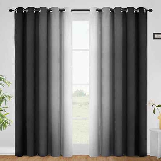 COSVIYA Curtains & Drapes Ombre Black Curtains 96 inch Length 2 Panels, Grommet Room Darkening Light Blocking Insulated Thermal Gradient Window Curtains for Bedroom/Living Room,62x96 inches