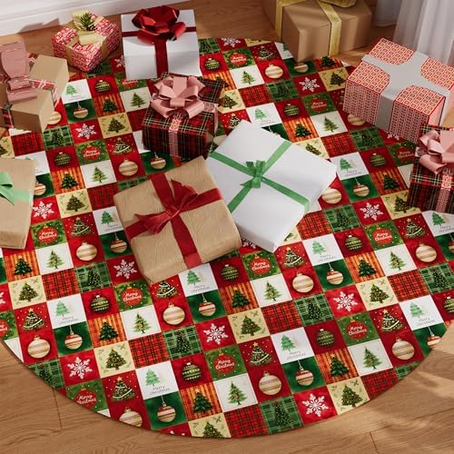 Christmas Tree Skirt 36 Inch, Red Christmas Tree Skirt Snowflake Ball Funny Xmas Decor Seasonal Winter Holiday Indoor Home Party Decorations - Image 4