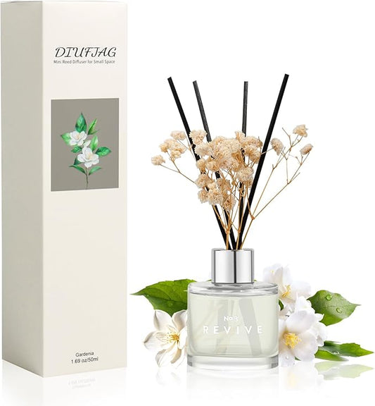 Gardenia Bathroom Diffuser, 1.7 oz Reed Diffuser with Dried Flower for Small Place, Last up to 30 Days
