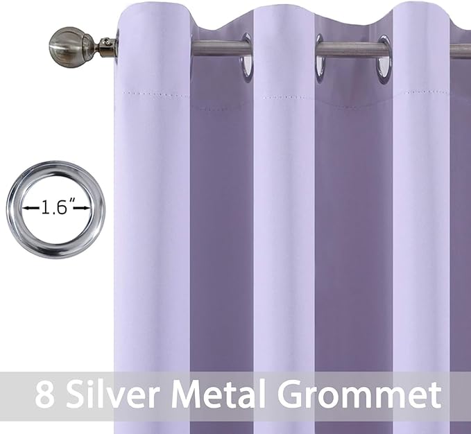 Yakamok Blackout Curtains Room Darkening Thermal Insulated Window Panels,Solid Grommet Top Drapes for Bedroom/Living Room(52Wx90L, Lilac, 2 Panels)