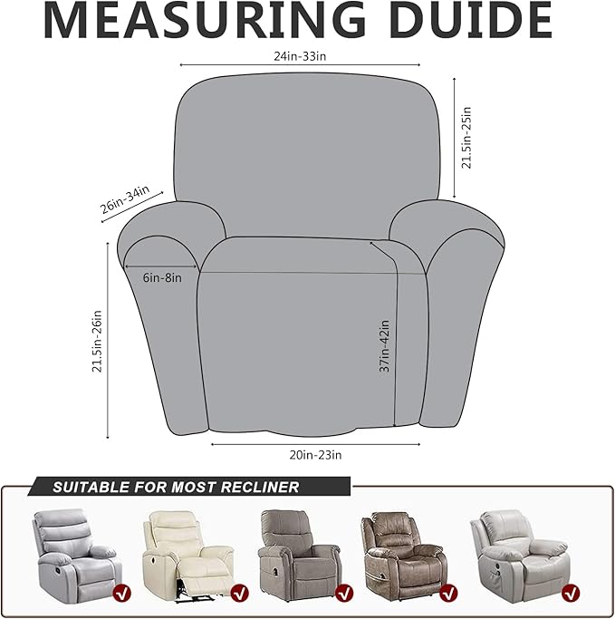 ANARACHON Leather Like Recliner Chair Covers Heavy Duty, 4 Pieces Recliner Cover for Recliner Chair, Leather Cover for Recliner slipcovers Washable for Pets (Black Chocolate)