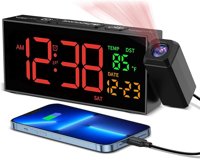 Netzu Projection Clock for Bedroom Ceiling, Alarm Clocks Black by Netzu