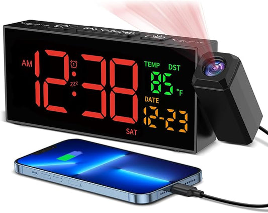 Netzu Projection Clock for Bedroom Ceiling, Alarm Clocks Black by Netzu