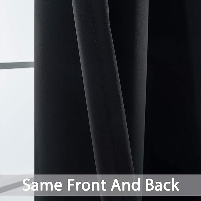 Yakamok 84 Inch Length 100% Blackout Curtains for Bedroom, Light Blocking Drapes Room Darkening Thermal Insulated Solid Grommet Panels for Living Room(70Wx84L, Black, 2 Panels)