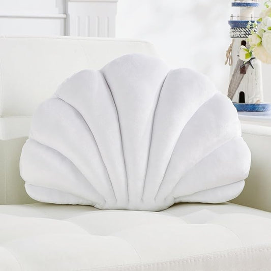 Shell Pillow，Seashell Decorative Pillow White Seashell Shaped Throw Pillows Decorative Coastal Throw Pillows Beachy Room Decor Cute Throw Pillows for Couch Bed Home Decor
