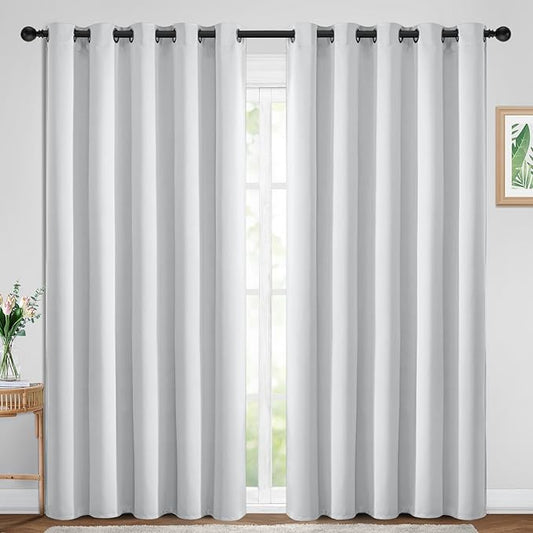 Yakamok Blackout Curtains Room Darkening Thermal Insulated Window Panels,Solid Grommet Top Drapes for Bedroom/Living Room(70Wx84L,Greyish White, 2 Panels)