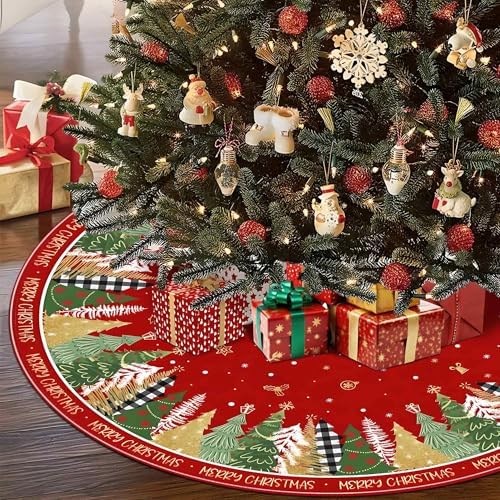 Merry Christmas Snowflake Red Christmas Tree Skirt 36 Inch, Winter Xmas Tree Mat Decorations for Home Party Holiday Decorations - Image 3