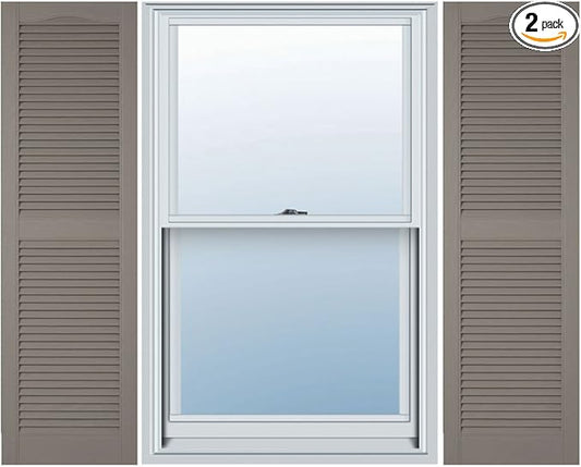 Ekena Millwork Lifetime Vinyl LL1S12X03900CL Standard Cathedral Top Center Mullion, Open Louver Vinyl Shutters, w/Installation Shutter-Lok's & Matching Screws (Per Pair), 12"W x 39"H, Clay