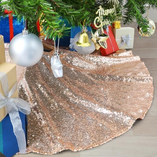 Rose Gold Tree Skirt Sequined Mini Christmas Tree Decorations 24 Inch Round by B-COOL
