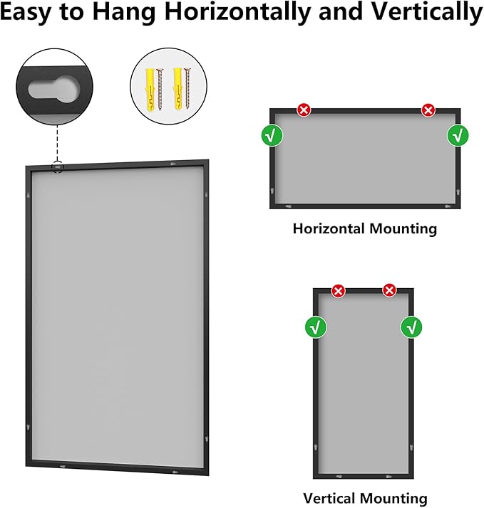 Koonmi Bathroom Mirror, 36X60 Brushed Black Metal Framed Wall-Mounted Mirror for Over Sink, HD Tempered Glass, Anti-Rust, Rectangle Mirror for Restroom, Bedroom, Hangs Horizontal or Vertical