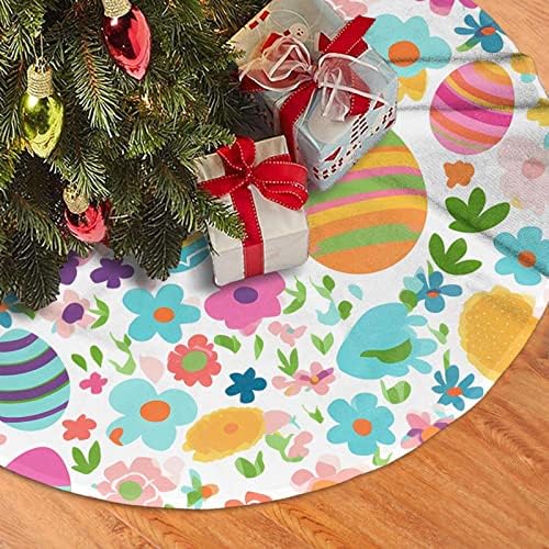 Christmas Tree Skirt, Colorful Easter Egg and Flowers Dot Pattern Happy Easter Day Xmas Large Tree Mat, New Year Festive Holiday Party Decorations 36" inches - Image 5
