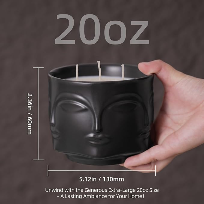 Viyffo 20oz Large Black Funny Scented Candle for Men – Vanilla & Amber Oud, 3 Wick Non Toxic Soy Candle, Matte Ceramic Jar, Luxury Home Fragrance, Elegant Winter Décor & Premium Birthday Gift