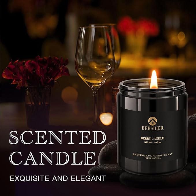 Scented Candle for Men, Smoky Wood and Berry, Black Aromatherapy Candle Home Decor, Soy Wax Safe Burning, Relaxing Bath Candle, Birthday Gift