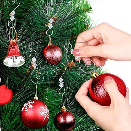INCREWAY Ornament Hooks, 30 PCS Silver S-Shaped Hangers Hook Swirl Christmas Tree Hanger Metal Hooks with Crystal Beaded - Image 6