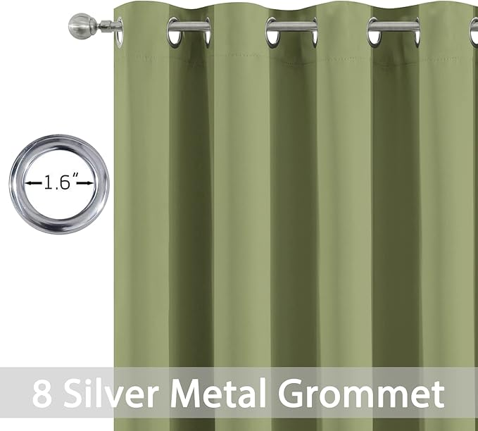 Yakamok 90 Inch Long Blackout Curtains Room Darkening Thermal Insulated with Grommet Window Curtain for Bedroom, 52Wx90L inch, Sage Green, 2 Panels