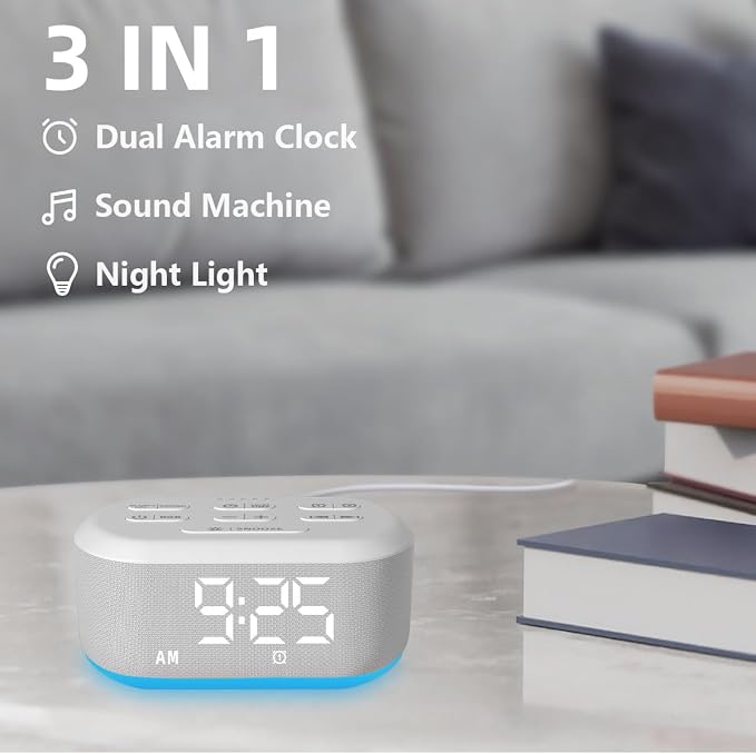 White Noise Alarm Clock Sound Machine for Bedroom Small Brown Noise Machine with 30 Soothing Sound Plug in Bedside Clock with NightLight Battery Backup 15 Wake up Sound Clock for Kids Heavy Sleeper - Image 2