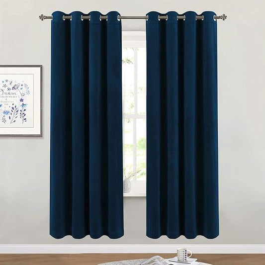 StangH Velvet Blackout Curtain Panels - Grommet Top Thermal Insulated Window Treatment Set Home Decor Modern Curtains for Study Room/Office/Dorm/Cottage, Navy Blue, W52 x L72, 2 Panels