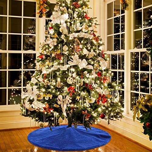Christmas Tree Skirt 48 inch Blue Faux Fur Soft Fluffy Ornaments Xmas Tree Skirts for Xmas Tree Ornaments and Party Holiday Decorations - Image 2