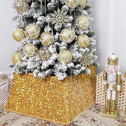 Gold Christmas Tree Collars for Atificial Trees, 24 Inch Sparkling Sequins Christmas Skirt, Base Cover,Holiday Home Decor Ring(Medium) by SunshineDecor