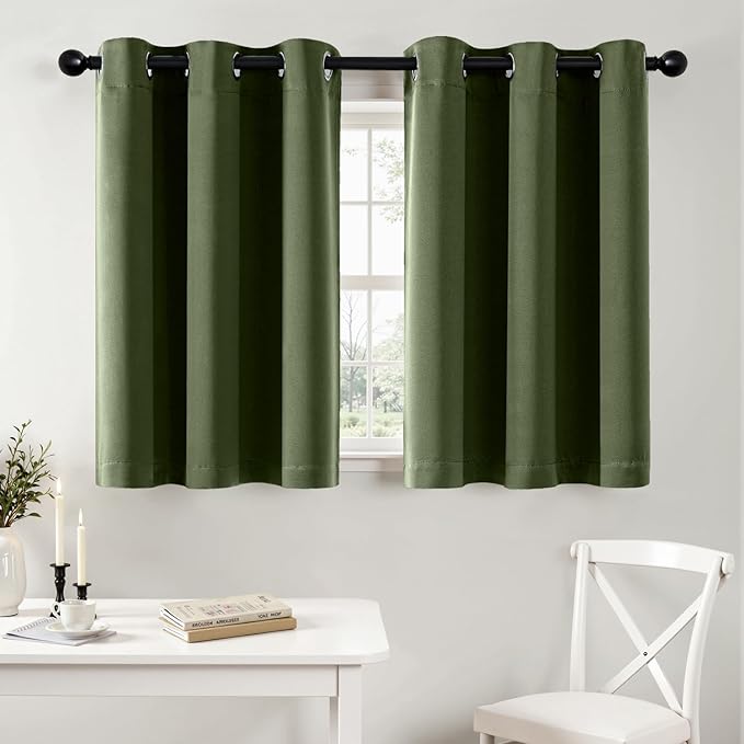 MIULEE Olive Green Blackout Curtains for Bedroom Living Room 36 Inches Long 2 Panels, Thermal Insulated Room Darkening Drapes Grommet Noise Reducing Light Blocking Window Treatments 40x36 Inch