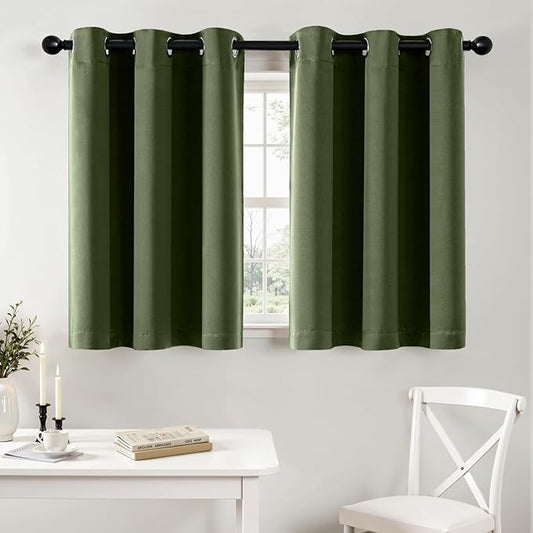 MIULEE Olive Green Blackout Curtains for Bedroom Living Room 36 Inches Long 2 Panels, Thermal Insulated Room Darkening Drapes Grommet Noise Reducing Light Blocking Window Treatments 40x36 Inch