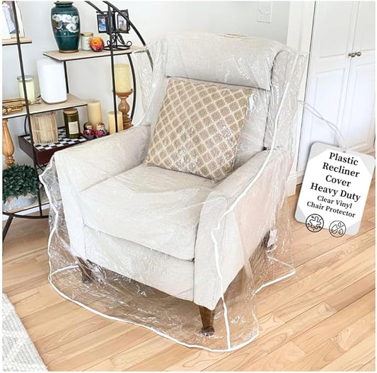 Evelots Clear Plastic Recliner Cover - Thick Heavy Duty Vinyl Armchair Cover for Protection Against Cat & Dog Clawing - Stain & Dust Protector - Waterproof Slipcover for Moving & Storage