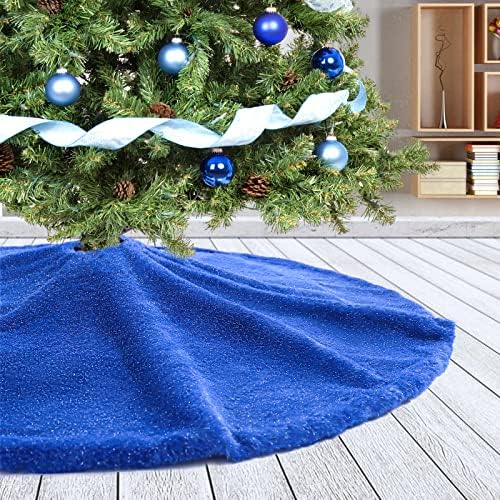 Christmas Tree Skirt 48 inch Blue Faux Fur Soft Fluffy Ornaments Xmas Tree Skirts for Xmas Tree Ornaments and Party Holiday Decorations by Amidaky