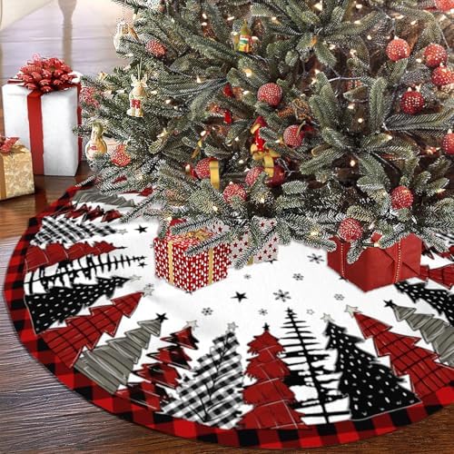 Christmas Tree Skirt 48 Inch Red and Black Buffalo Plaid Tree Skirt Winter Xmas Tree Mat Decorations for Home Holiday Party Indoor Outdoor Decor by Unknown