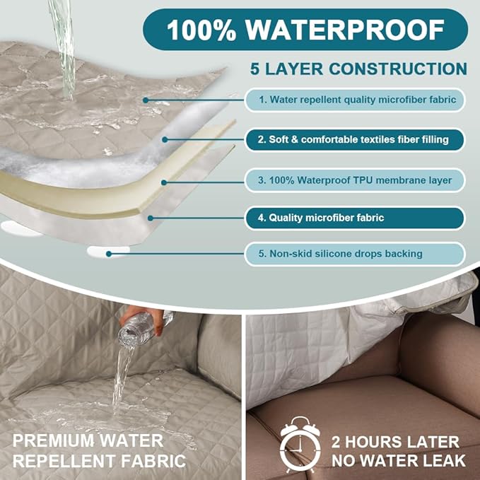 Turquoize 100% Waterproof Sofa Covers Couch Cover Sofa Cover for Dogs Couch Protector Triple Non-Slip Sofa Slipcover for 3 Cushion Couch Furniture Protector for Pets, Kids,Dog (XL Sofa 78", Pale Oak)