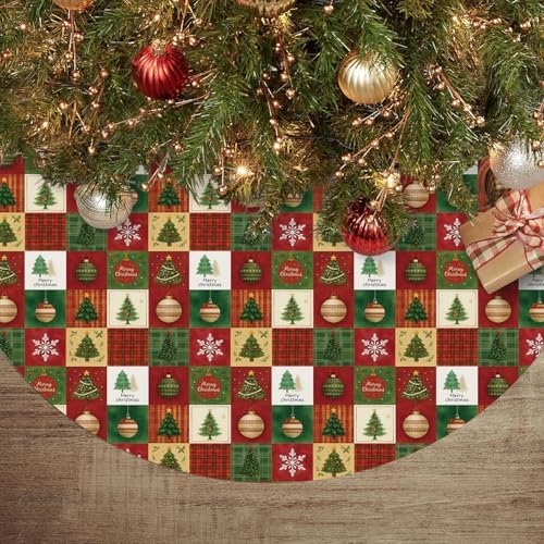 Christmas Tree Skirt 36 Inch, Red Christmas Tree Skirt Snowflake Ball Funny Xmas Decor Seasonal Winter Holiday Indoor Home Party Decorations by SiiluesOfficial