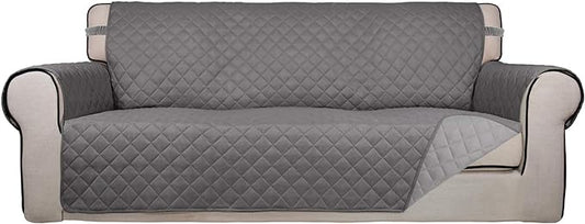 PureFit Reversible Quilted Sofa Cover, Water Resistant Slipcover Furniture Protector, Washable Couch Cover with Non Slip and Elastic Straps for Kids, Dogs, Pets (Sofa, Gray/Light Gray)