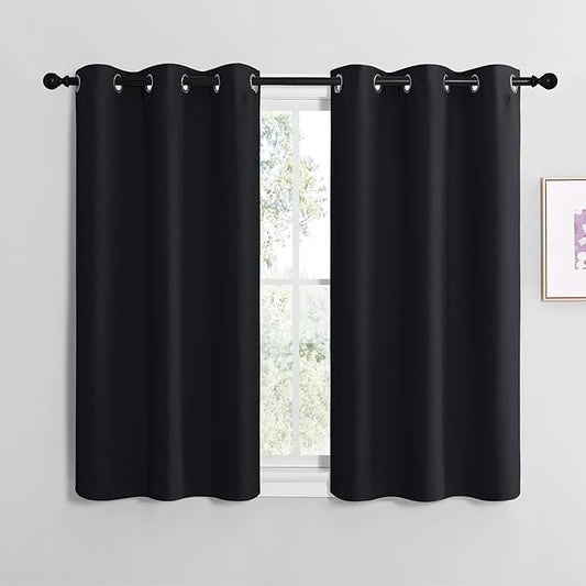 NICETOWN Blackout Curtain Panels for Bedroom, Black, 2 Panels, W29 x L36-inch, Thermal Insulated Grommet Top Blackout Draperies and Drapes for Basement