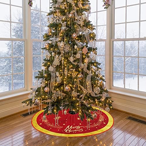 Christmas Tree Skirt Red and Gold Tree Skirt Ornaments Soft Plush Christmas Tree Mat with Snow Pattern for Decorations Holiday Party Indoor Outdoor 48 Inches - Image 5