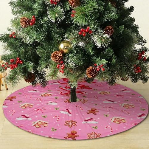 48 Inch Christmas Tree Skirt Mat Short Plush Pink Xmas Tree Skirts for Indoor Outdoor Christmas Tree Decoration(Pink Xmas Elements) - Image 4