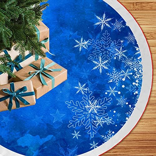 48 Inches Blue Christmas Tree Skirt Rustic Thick Xmas Tree Skirt with Snowflake Winter Happy New Year Decoration for Home Holiday Party by OWCRNEF