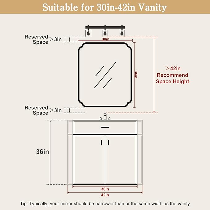 WallBeyond 30" x 36" Rounded Corner Arch Wall Mirror with Wood Frame for Entryway, Living Room or Bedroom Home Decor - Light Woodgrain [30 x 36 inches, Natural Color]