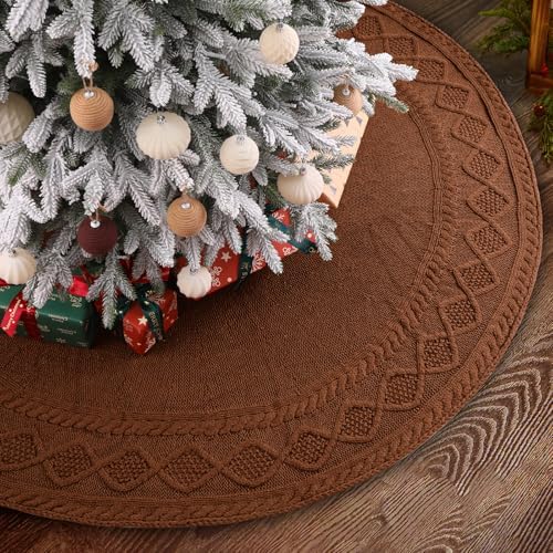 YUJUN 48 in Brown Christmas Knitted Tree Skirt for Xmas Home Decoration by YUJUN