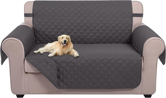 U-NICE HOME Loveseat Sofa Cover Reversible Couch Cover for Dogs with Elastic Straps Water Resistant Furniture Protector for Pets Couch Cover for 2 Cushion Couch (Loveseat, Dark Grey/Dark Grey)