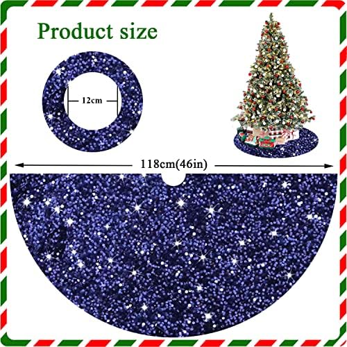 FANPROMS Christmas Tree Skirt Navy Blue 48 Inch Sequined Velvet Tree Mat Christmas Thanksgiving Party Decorations Glitter Sequin Tree Skirt Shiny Christmas Tree Skirt Xmas Tree Ornaments for Indoor - Image 4