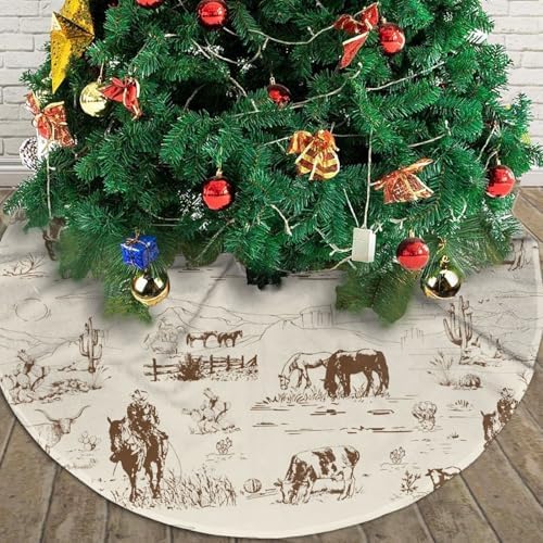 Western Desert Cowboy Christmas Tree Skirt Funny Tree Mat for Farmhouse Xmas Holiday Party Decorations Indoor Outdoor 36 Inch - Image 4