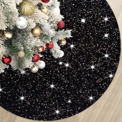 MODFUNS Glitter Christmas Tree Skirt Small Black Sequin Tree Skirt 21 Inch Mini Halloween Tree Skirt Sparkle Xmas Tree Base Bling Halloween Christmas Tree Skirt Collar for All Season Party Decor by MODFUNS