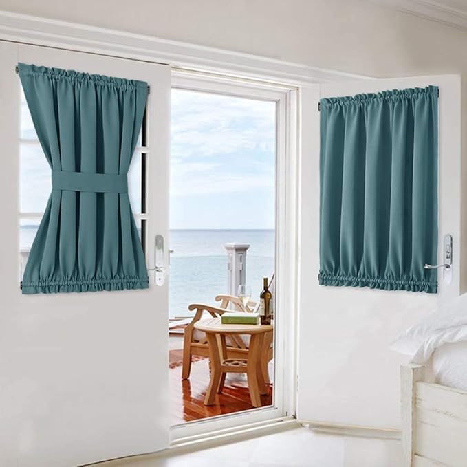 NICETOWN Blackout Curtains for French Door Window - Room Darkening Thermal Insulated Curtain Panel for Kitchen/Bathroom/Front Door, 54W by 40L inches, Sea Teal, 1 Panel